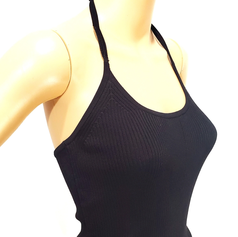 J. Crew Black Knit Crop Tie Neck Halter Crop Top Blouse Shirt Stretch Size S NWT